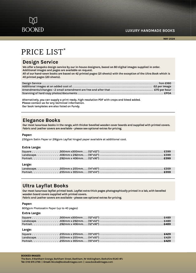 Booked Images Pricelist