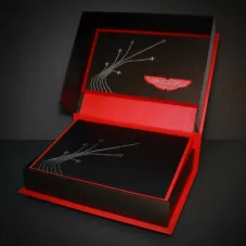 Aston Martin mark, hand-finished on a Booked Images binding