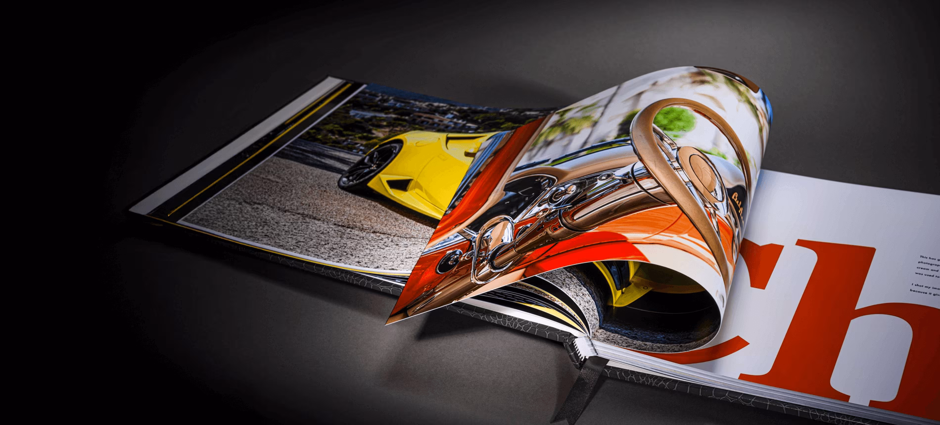 A bespoke business presentation book on a worktable