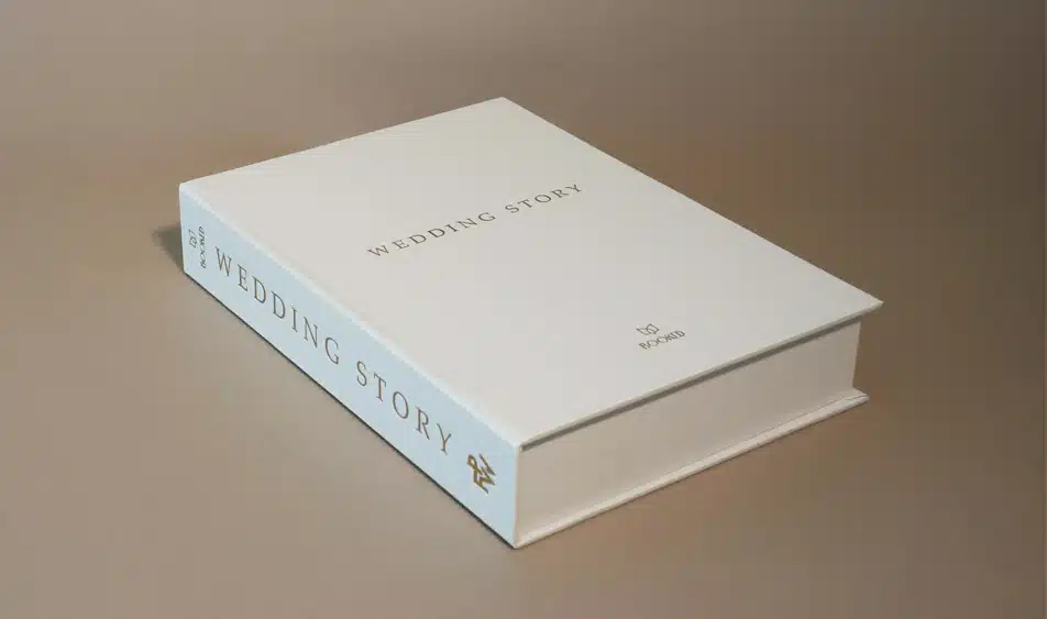White Wedding Story photo book with a rigid presentation cover