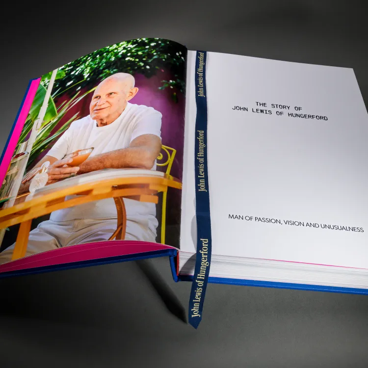 Bespoke John Lewis of Hungerford company story book opened to its title page