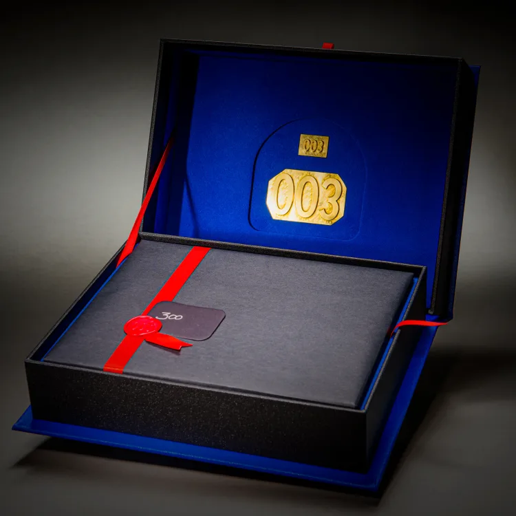 James Bond 003 limited-edition book displayed in a blue-lined presentation box
