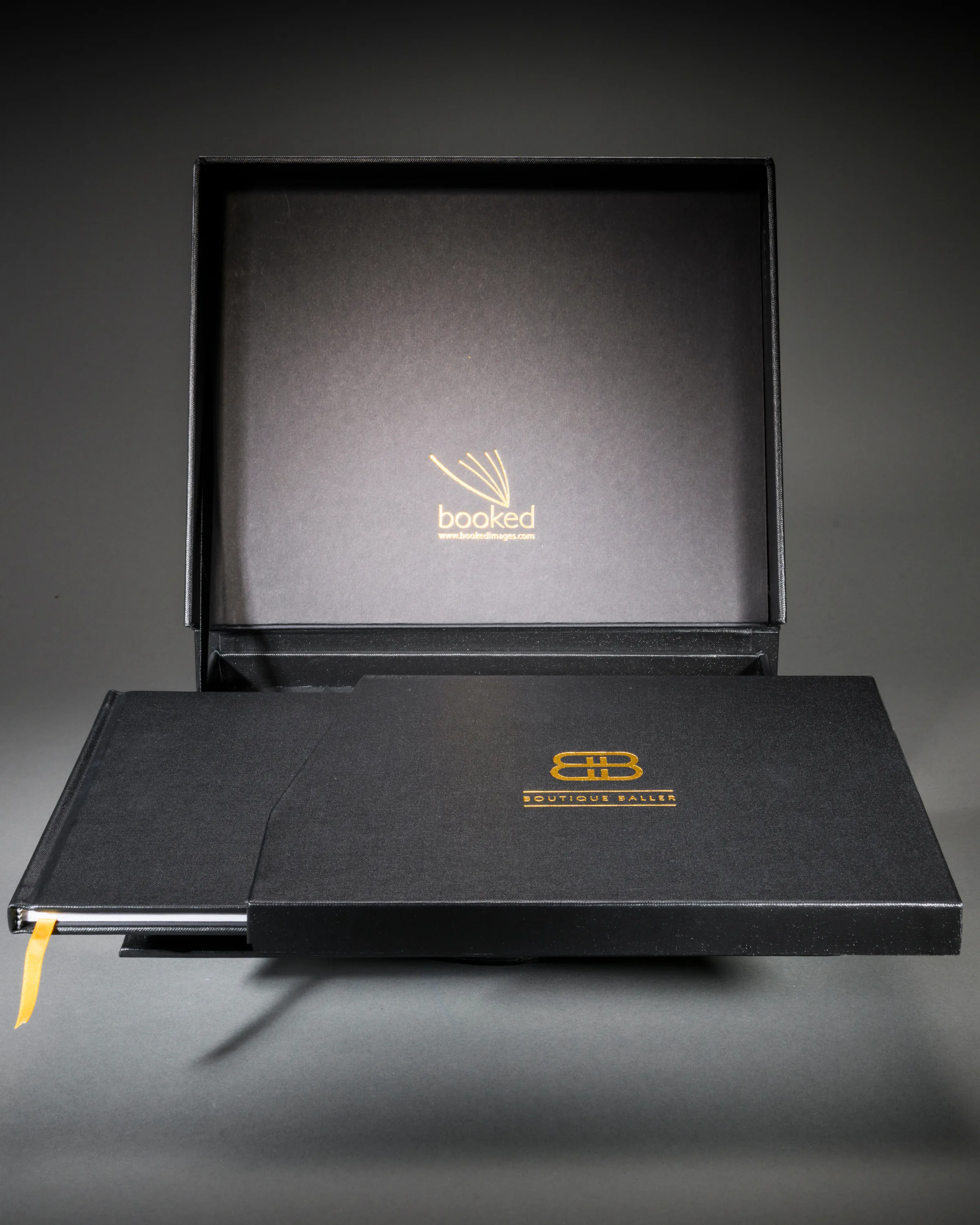 Boutique Baller bespoke black presentation set with gold foil branding