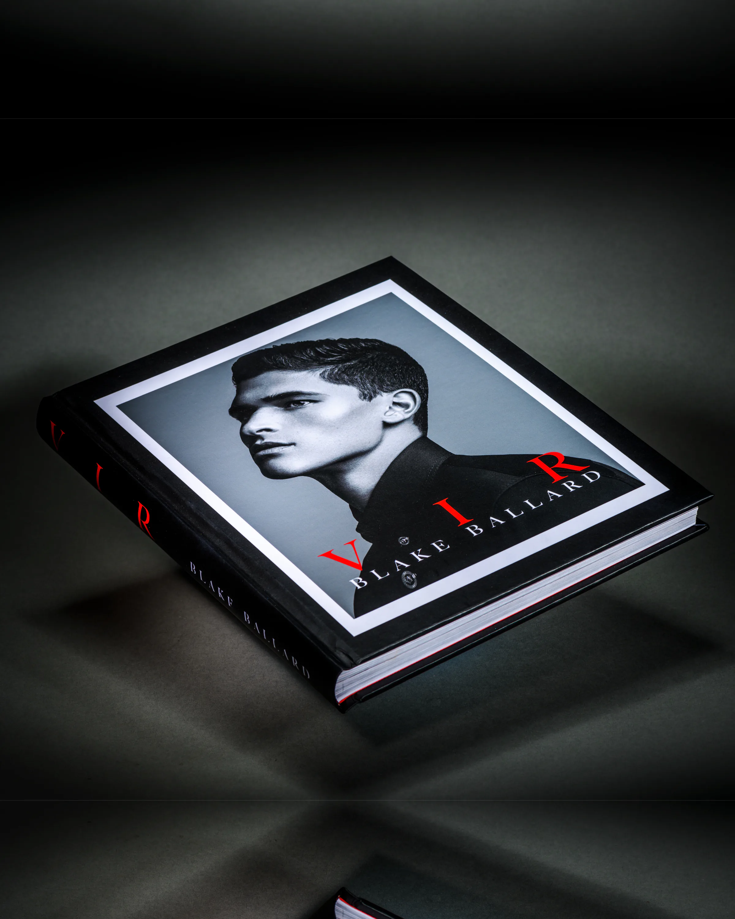 Blake Ballard fashion portfolio book with a monochrome portrait cover
