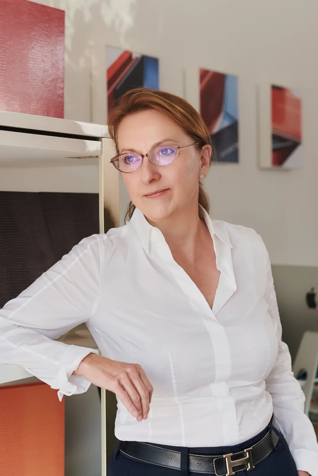 Nicole Sheard, Booked Images designer, seated in the studio