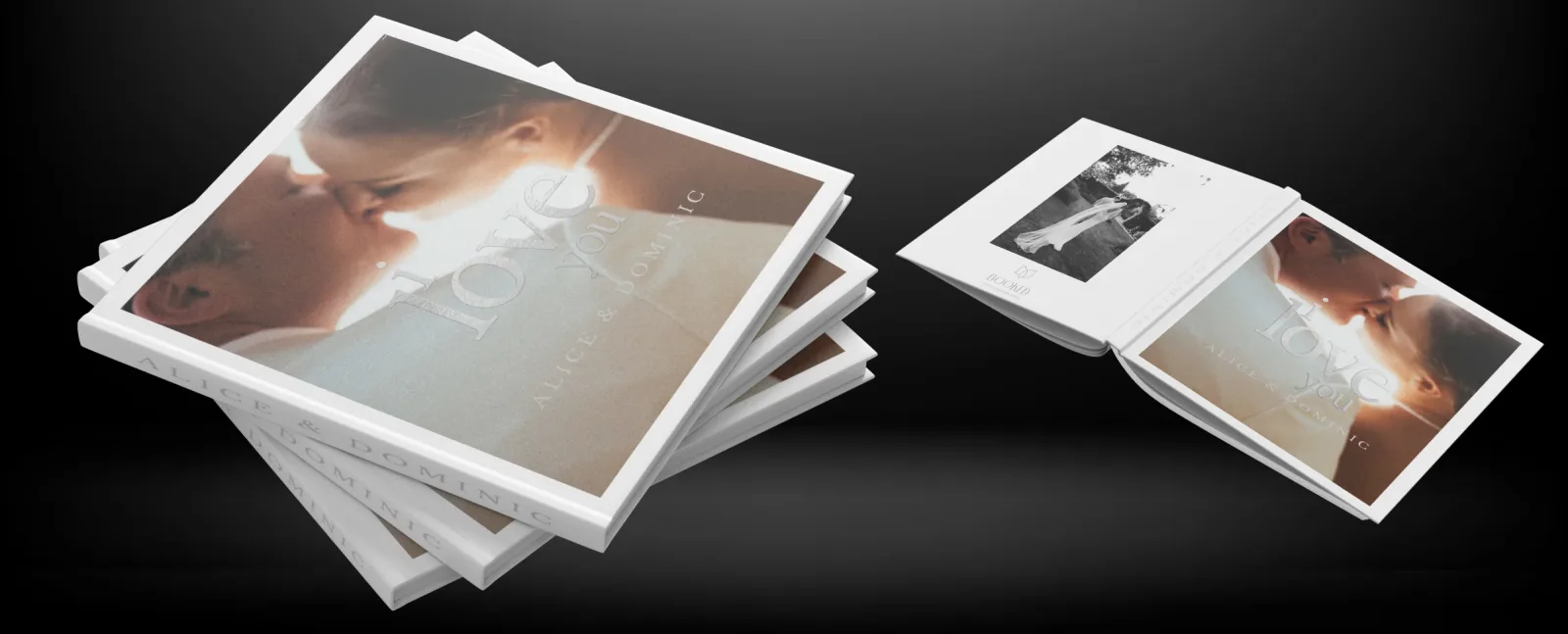 Stack of photographic prints arranged on a dark studio surface