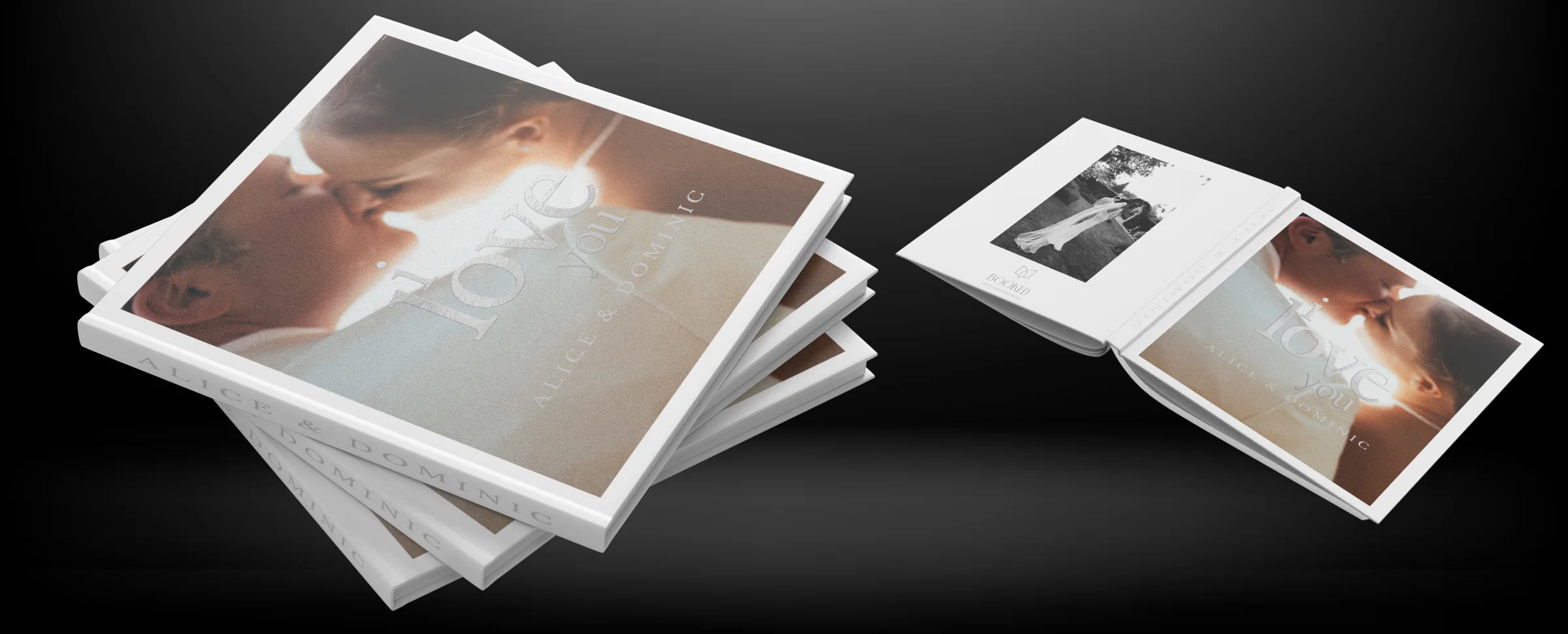 Stack of photographic prints arranged on a dark studio surface